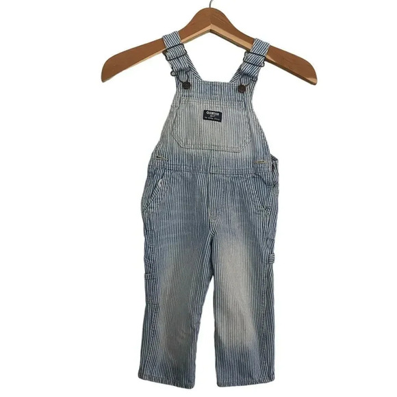 Vintage Oshkosh Baby Vestbak Striped Blue White Denim Overalls Size 2T - Picture 1 of 6